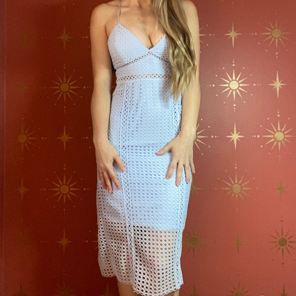 NWT Bardot Powder Blue Circle Lace Midi Dress
